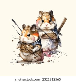 Samurai Hamsters Portrait Traditional Japanese | Transparent 300dpi digital tshirt POD, EPS, vector, clipart, book cover, wallart, ready to print, Print-on-Demand, colorful, no background, beauty