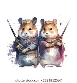 Samurai Hamsters Portrait Traditional Japanese | Transparent 300dpi digital tshirt POD, EPS, vector, clipart, book cover, wallart, ready to print, Print-on-Demand, colorful, no background, beauty