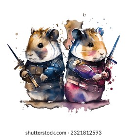 Samurai Hamsters Portrait Traditional Japanese | Transparent 300dpi digital tshirt POD, EPS, vector, clipart, book cover, wallart, ready to print, Print-on-Demand, colorful, no background, beauty