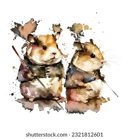 Samurai Hamsters Portrait Traditional Japanese | Transparent 300dpi digital tshirt POD, EPS, vector, clipart, book cover, wallart, ready to print, Print-on-Demand, colorful, no background, beauty