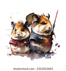 Samurai Hamsters Portrait Traditional Japanese | Transparent 300dpi digital tshirt POD, EPS, vector, clipart, book cover, wallart, ready to print, Print-on-Demand, colorful, no background, beauty