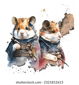 Samurai Hamsters Portrait Traditional Japanese | Transparent 300dpi digital tshirt POD, EPS, vector, clipart, book cover, wallart, ready to print, Print-on-Demand, colorful, no background, beauty