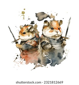 Samurai Hamsters Portrait Traditional Japanese | Transparent 300dpi digital tshirt POD, EPS, vector, clipart, book cover, wallart, ready to print, Print-on-Demand, colorful, no background, beauty