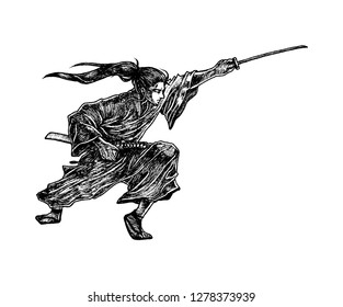 Samurai Hand Drawn Illustration Isolated Vector Stock Vector (royalty 