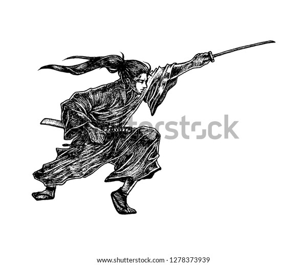 Samurai Hand Drawn Illustration Isolated Vector Stock Vector (Royalty ...