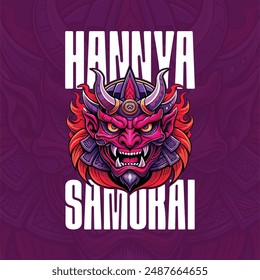 Samurai Hannya Mask Art a traditional Japanese art piece symbolizing the warrior spirit and mythological demon. This handcrafted mask features intricate designs and vibrant expressions, Mask