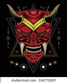 samurai hannya mask tattoo, vector EPS 10. kabuki illustration. vector red devil face illustration. vector head of red demon. japanese mask