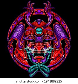 Samurai head complete with kabuto helmet vector illustration