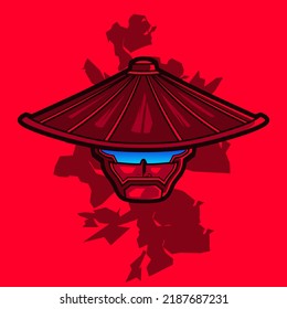 Dibujo vectorial del logo del ciberpunk de Samurai con ilustración de diseño rojo.