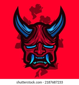 Dibujo vectorial del logo del ciberpunk de Samurai con ilustración de diseño rojo.