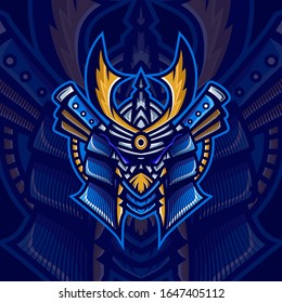 Samurai head esport logo design with modern illustration concept style for badge, emblem and tshirt printing