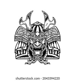 Samurai head hand drawing illustration template