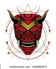 Samurai head illustration. japanese design culture