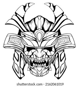 Samurai head illustration mascot artline