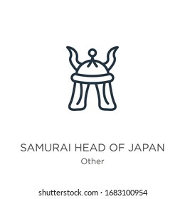 Samurai head of japan icon. Thin linear samurai head of japan outline icon isolated on white background from other collection. Line vector sign, symbol for web and mobile