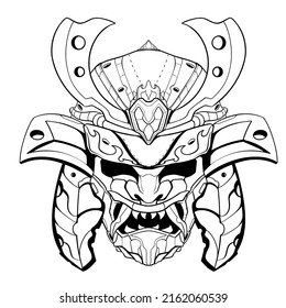 Samurai head japan mascot illustration skull
