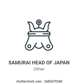 Samurai Kopf der japanischen Umriss-Vektorillustration Symbol. Dünnline schwarze Samurai-Kopf auf japanischem Hintergrund, flache Vektorillustration einfache Elementgrafik aus bearbeitbarem anderem Konzept einzeln auf weißem Hintergrund