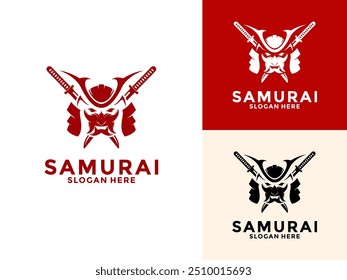 Samurai Head with Katana logo, Japanese Warrior Samurai Knight logo design template