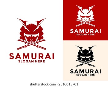 Samurai Head with Katana logo vector, Japanese Warrior Samurai Knight logo design template