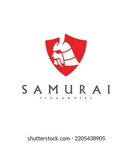 Vector de diseño del logo de la cabeza de Samurai. Plantilla de logotipo de guerrero de Samurai