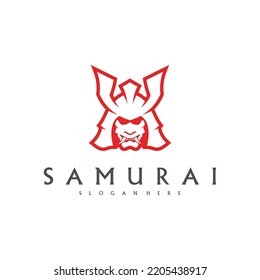 Vector de diseño del logo de la cabeza de Samurai. Plantilla de logotipo de guerrero de Samurai