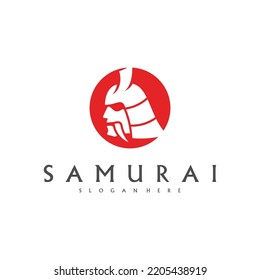 Vector de diseño del logo de la cabeza de Samurai. Plantilla de logotipo de guerrero de Samurai