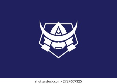 Logotipo de la cabeza del samurai con la letra A dentro