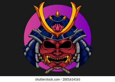 Samurai head with lotus flower illustration