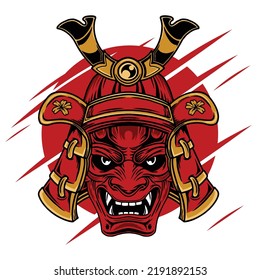 Samurai Head Mask Sketch Illustration Design