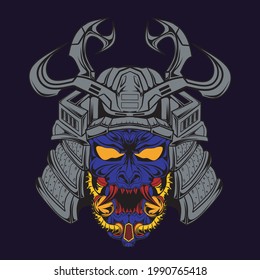 samurai head mecha illustration vector graphic