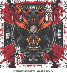 Samurai head oni demon mask mascot emblem logo vector illustration