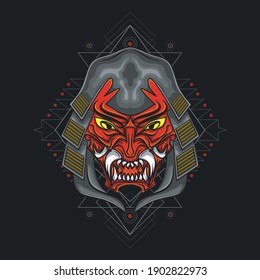 Samurai head robotic helmet illustration vector