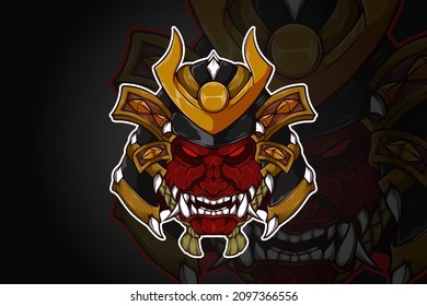 Samurai head with tooth illustration