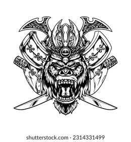 SAMURAI HEAD VECTOR IN BLACK AND WHITE