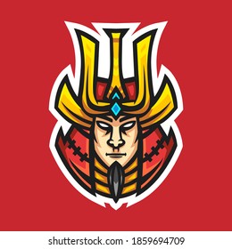 Ilustración del vector de la cabeza de Samurai. Ilustración vectorial del logotipo de la mascota Samurai.