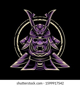 samurai head vector illustration purple dark background