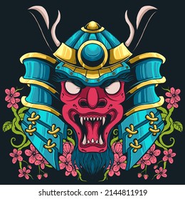 samurai head vector print illustration