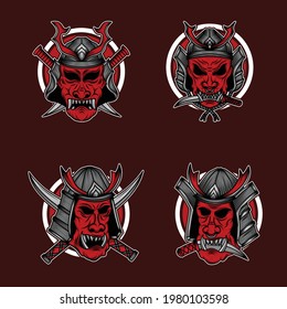 Conjunto de diseño de ilustración de jefe de Samurai