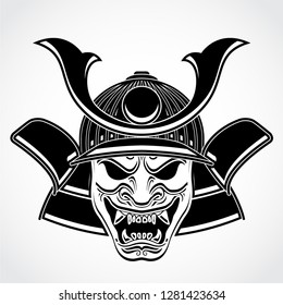 samurai helmet black white logo