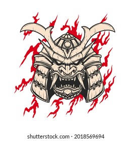 Samurai helmet. Design element for poster, card, banner, t shirt. Vector illustration