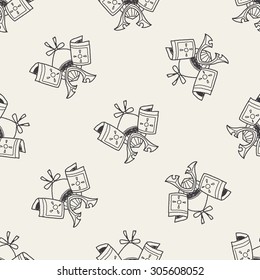 samurai helmet doodle seamless pattern background