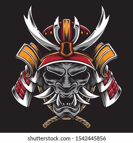 samurai helmet with hannya mask vector