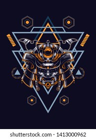Samurai helmet head with sacred geometry pattern