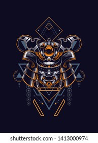 Samurai helmet head with sacred geometry pattern