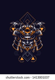 Samurai helmet head with sacred geometry pattern