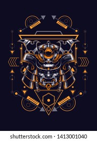 Samurai helmet head with sacred geometry pattern