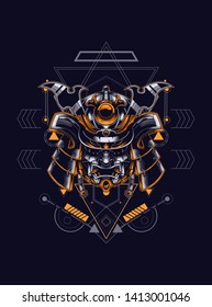 Samurai helmet head with sacred geometry pattern