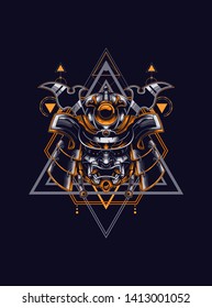 Samurai helmet head with sacred geometry pattern