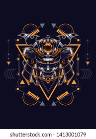 Samurai helmet head with sacred geometry pattern