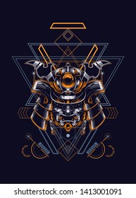 Samurai helmet head with sacred geometry pattern